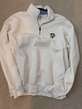 White Pullover Quarter-Zip Sweater with Embroidered Logo